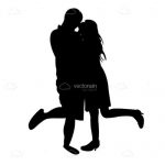 Silhouette of Man and Woman Cuddling